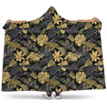 Black And Gold Tropical Pattern Print Hooded Blanket