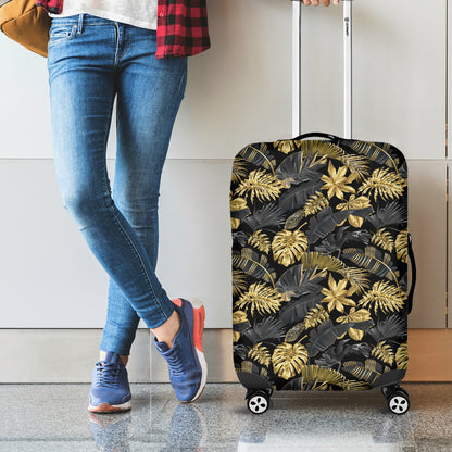 Black And Gold Tropical Pattern Print Luggage Cover