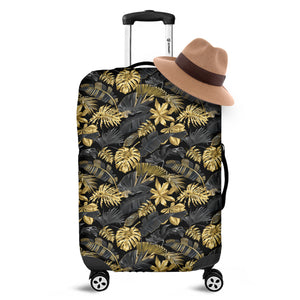 Black And Gold Tropical Pattern Print Luggage Cover