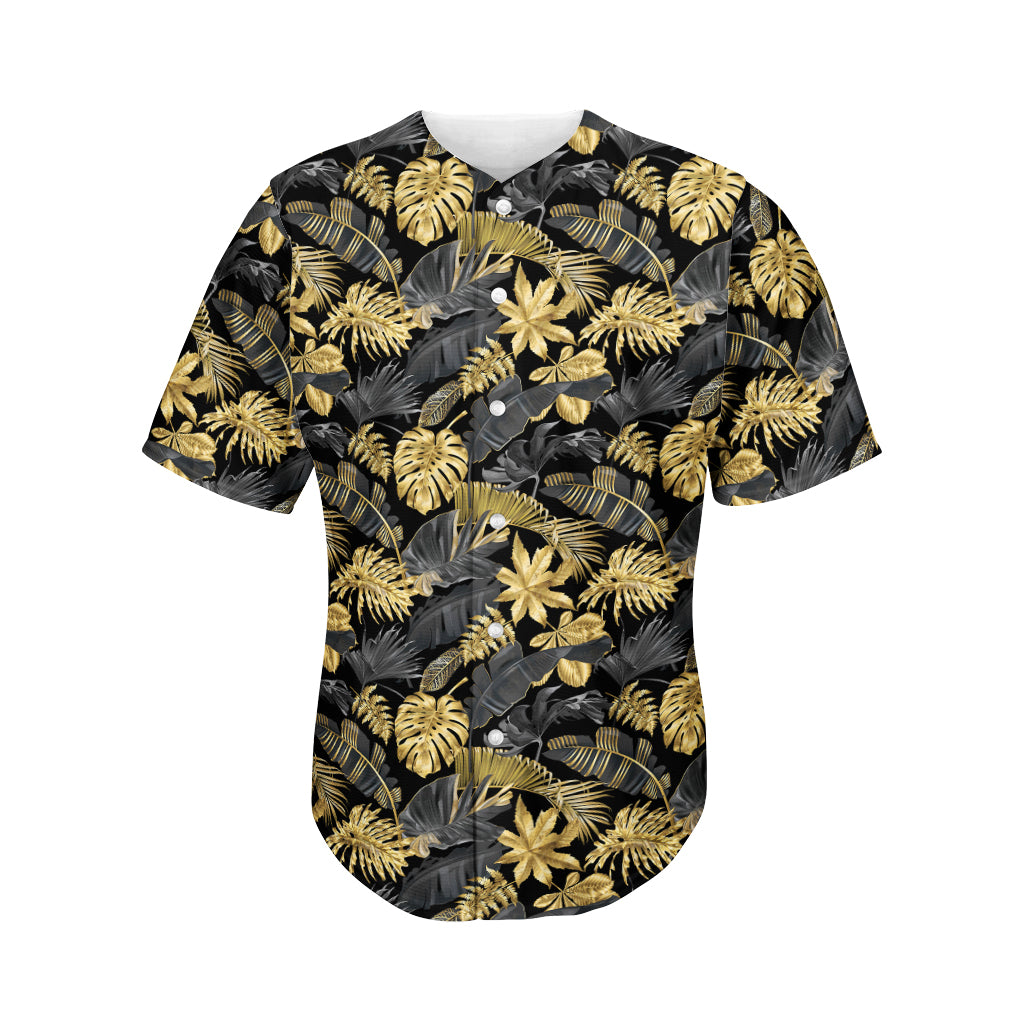 Black And Gold Tropical Pattern Print Men's Baseball Jersey