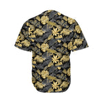 Black And Gold Tropical Pattern Print Men's Baseball Jersey