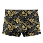 Black And Gold Tropical Pattern Print Men's Boxer Briefs