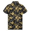 Black And Gold Tropical Pattern Print Men's Short Sleeve Shirt