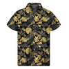 Black And Gold Tropical Pattern Print Men's Short Sleeve Shirt