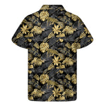 Black And Gold Tropical Pattern Print Men's Short Sleeve Shirt