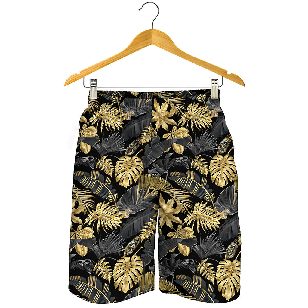 Black And Gold Tropical Pattern Print Men's Shorts