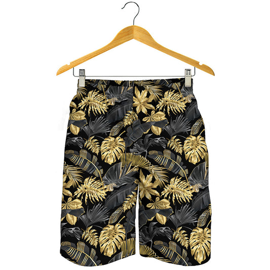 Black And Gold Tropical Pattern Print Men's Shorts