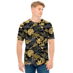 Black And Gold Tropical Pattern Print Men's T-Shirt
