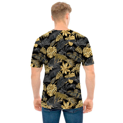 Black And Gold Tropical Pattern Print Men's T-Shirt