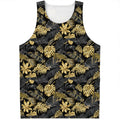 Black And Gold Tropical Pattern Print Men's Tank Top