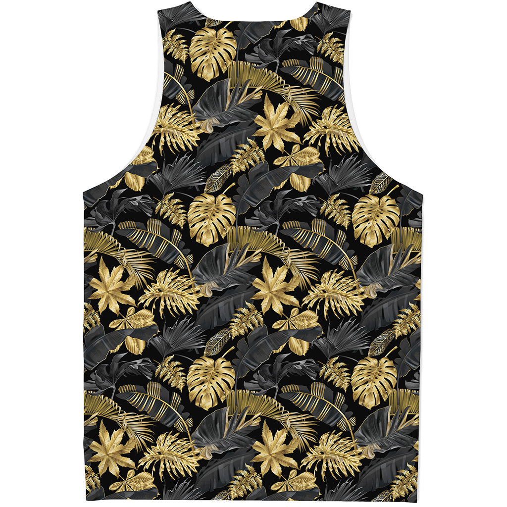 Black And Gold Tropical Pattern Print Men's Tank Top