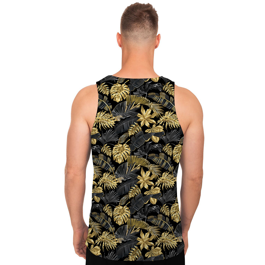 Black And Gold Tropical Pattern Print Men's Tank Top