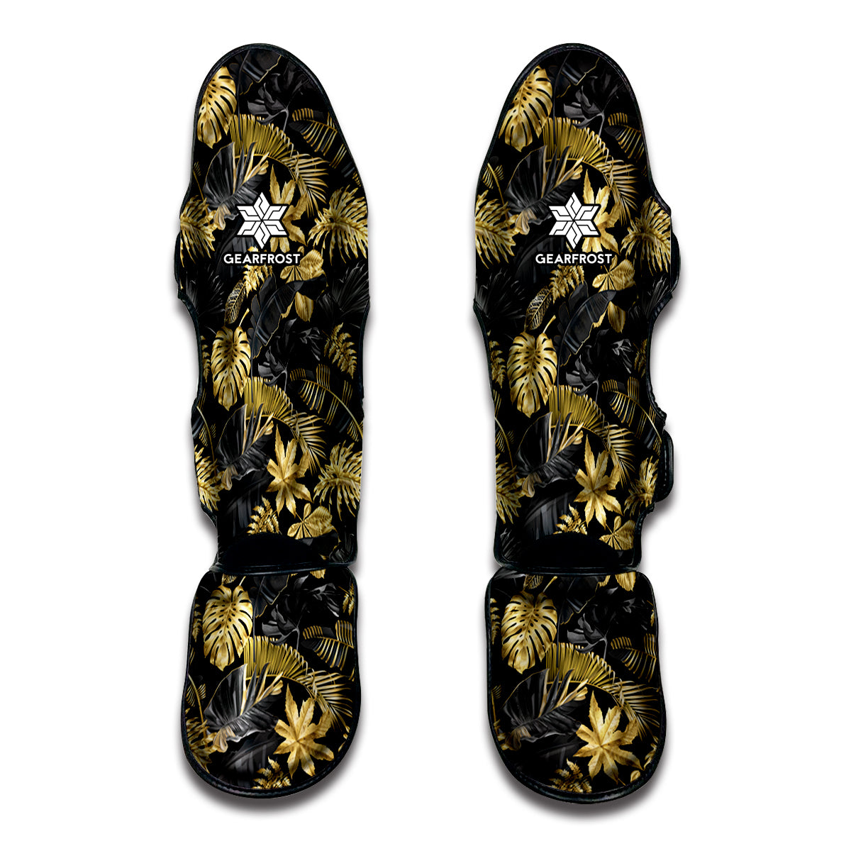 Black And Gold Tropical Pattern Print Muay Thai Shin Guard