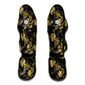 Black And Gold Tropical Pattern Print Muay Thai Shin Guards