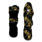 Black And Gold Tropical Pattern Print Muay Thai Shin Guard