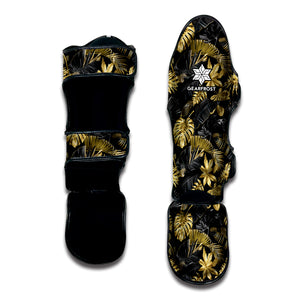 Black And Gold Tropical Pattern Print Muay Thai Shin Guard