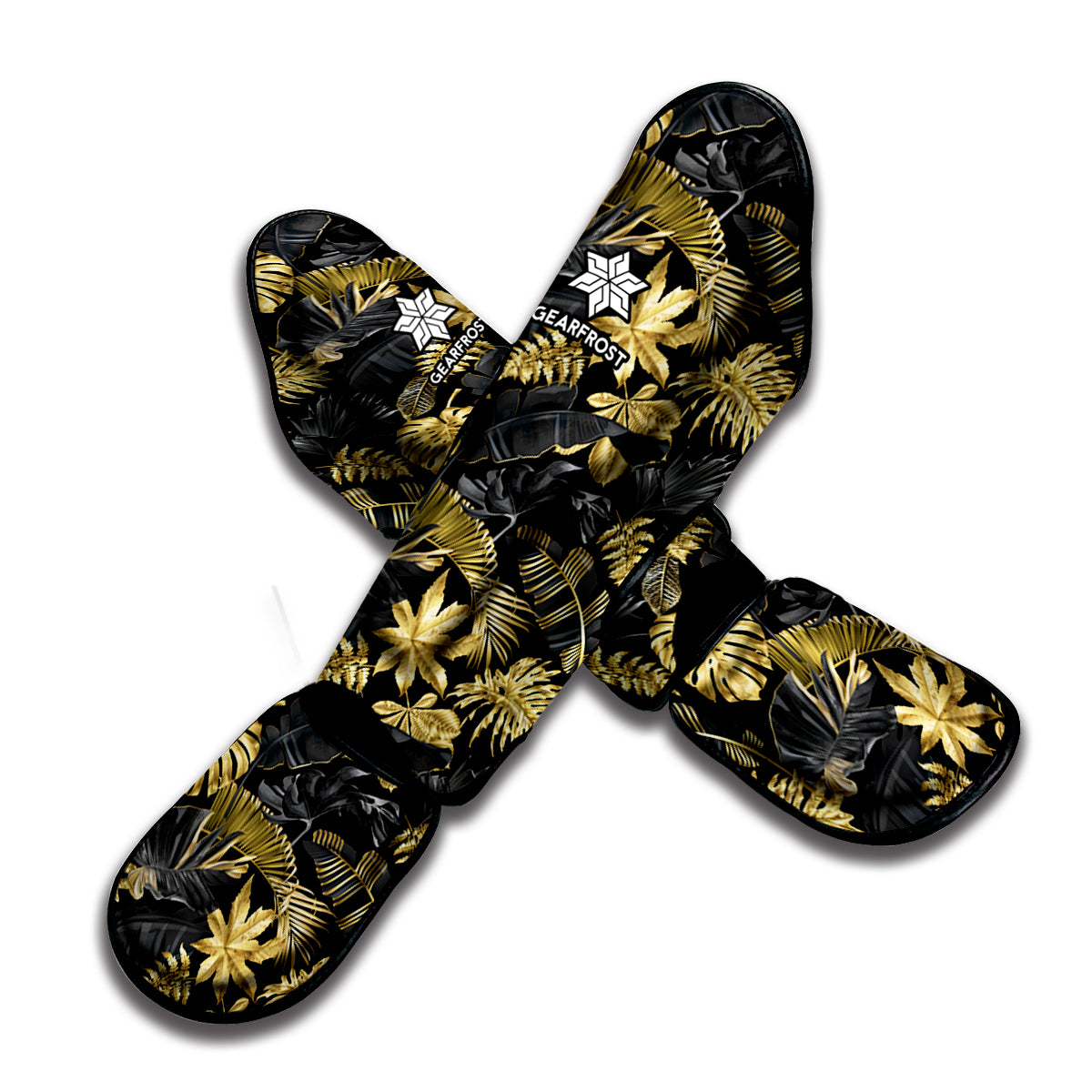 Black And Gold Tropical Pattern Print Muay Thai Shin Guard