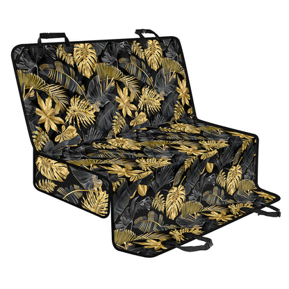 Black And Gold Tropical Pattern Print Pet Car Back Seat Cover