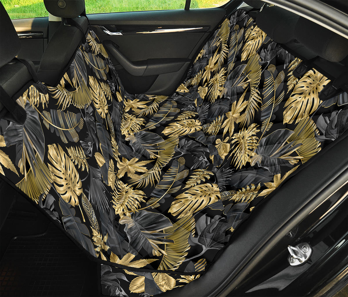 Black And Gold Tropical Pattern Print Pet Car Back Seat Cover