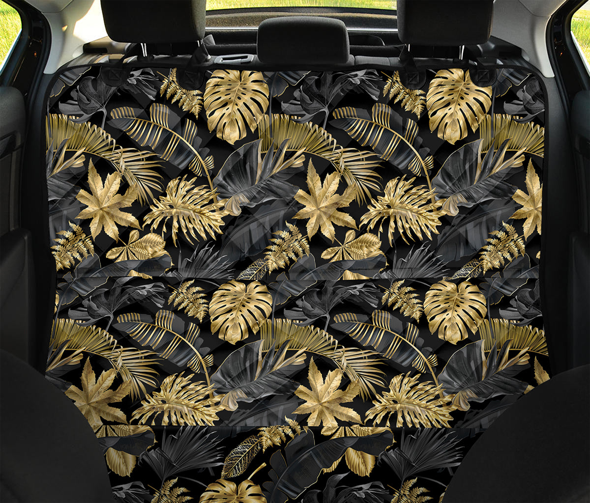Black And Gold Tropical Pattern Print Pet Car Back Seat Cover