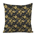 Black And Gold Tropical Pattern Print Pillow Cover