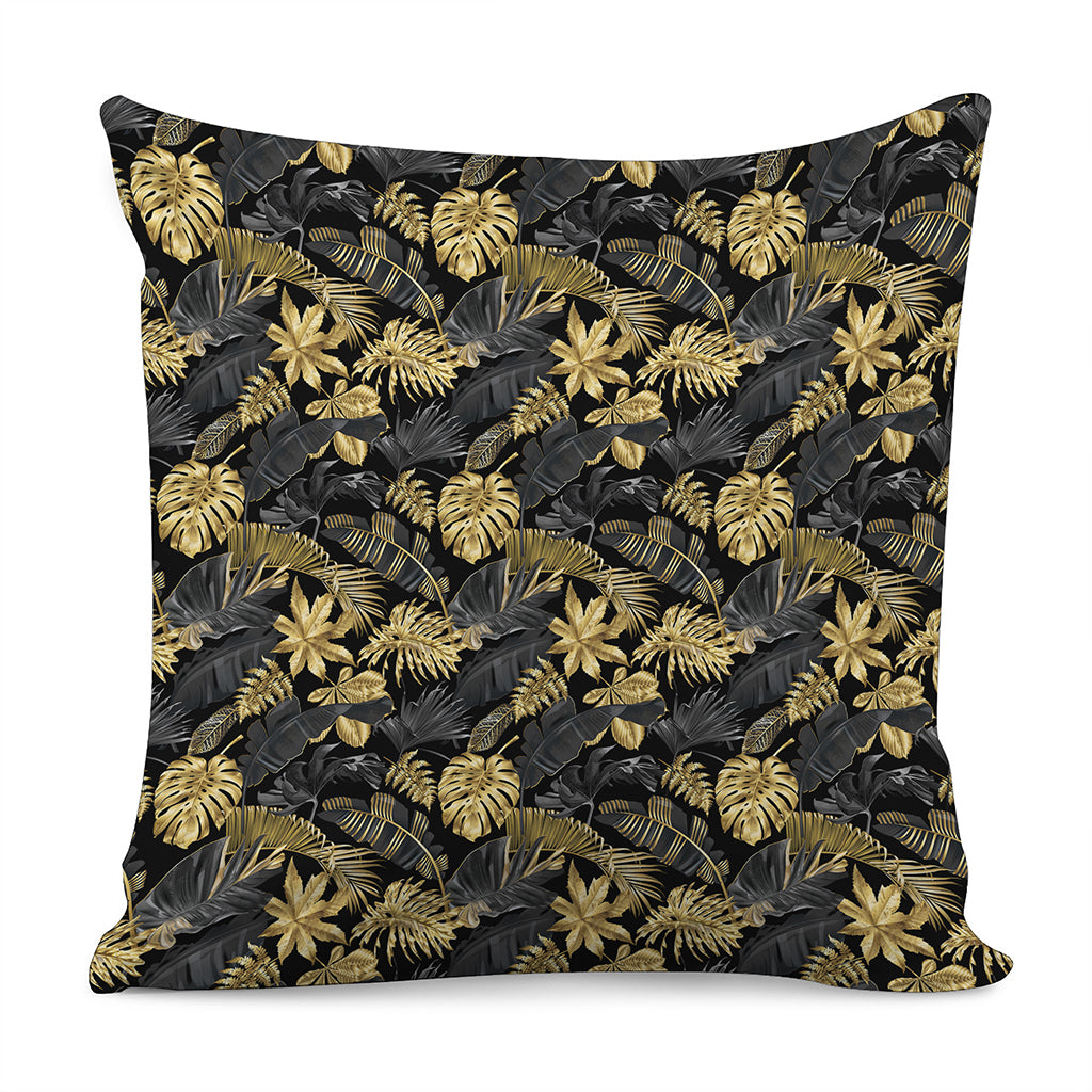 Black And Gold Tropical Pattern Print Pillow Cover