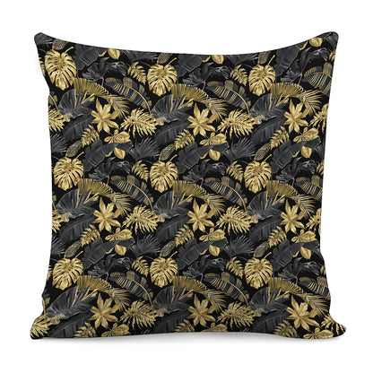 Black And Gold Tropical Pattern Print Pillow Cover
