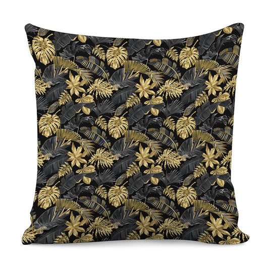 Black And Gold Tropical Pattern Print Pillow Cover