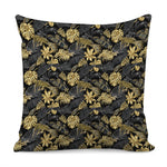 Black And Gold Tropical Pattern Print Pillow Cover