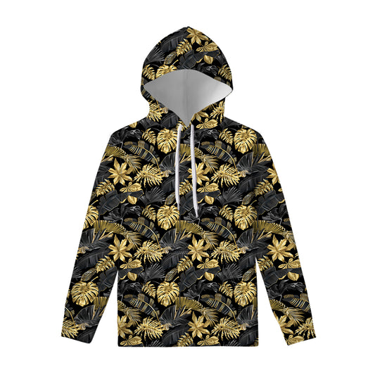 Black And Gold Tropical Pattern Print Pullover Hoodie