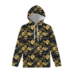 Black And Gold Tropical Pattern Print Pullover Hoodie