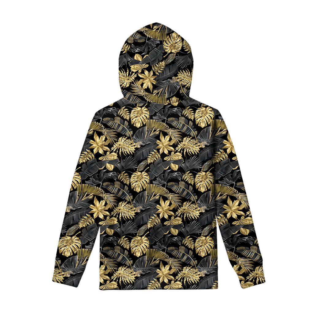 Black And Gold Tropical Pattern Print Pullover Hoodie