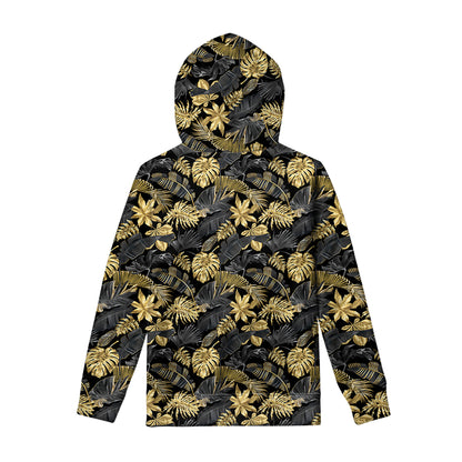Black And Gold Tropical Pattern Print Pullover Hoodie