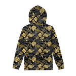 Black And Gold Tropical Pattern Print Pullover Hoodie