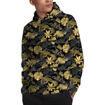 Black And Gold Tropical Pattern Print Pullover Hoodie