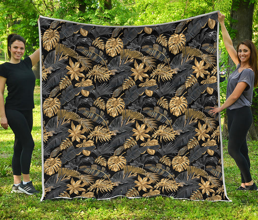 Black And Gold Tropical Pattern Print Quilt