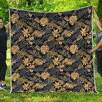 Black And Gold Tropical Pattern Print Quilt