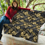 Black And Gold Tropical Pattern Print Quilt