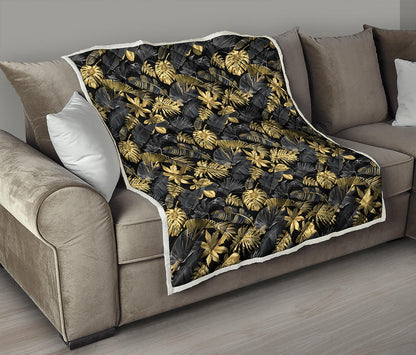 Black And Gold Tropical Pattern Print Quilt