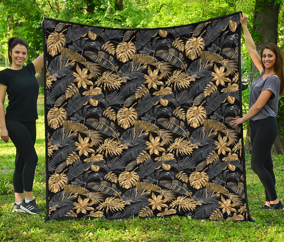 Black And Gold Tropical Pattern Print Quilt