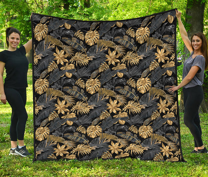 Black And Gold Tropical Pattern Print Quilt