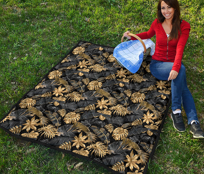 Black And Gold Tropical Pattern Print Quilt