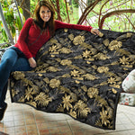 Black And Gold Tropical Pattern Print Quilt