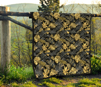 Black And Gold Tropical Pattern Print Quilt