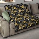 Black And Gold Tropical Pattern Print Quilt