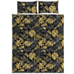 Black And Gold Tropical Pattern Print Quilt Bed Set
