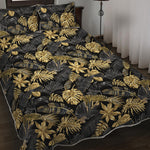 Black And Gold Tropical Pattern Print Quilt Bed Set