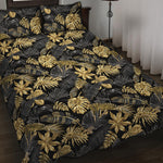 Black And Gold Tropical Pattern Print Quilt Bed Set