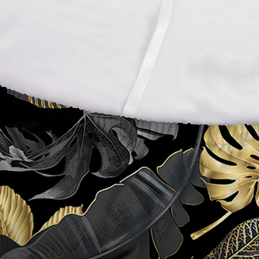 Black And Gold Tropical Pattern Print Sofa Cover