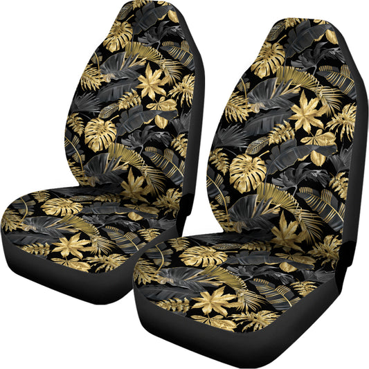 Black And Gold Tropical Pattern Print Universal Fit Car Seat Covers